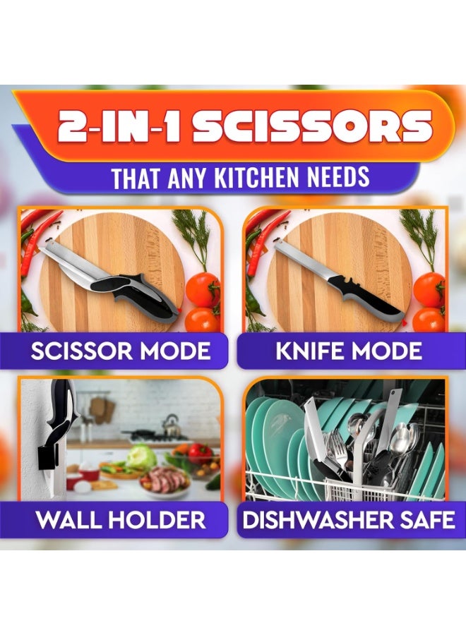 2 in 1 Kitchen Scissors for Food – Stainless Steel Blade & Plastic Cutting Board Scissors with Safety Lock | 9.6" Tomato Knife, Fruit & Vegetable Cutter – Easy-to-Use Kitchen Shears for Meat, Cheese - Image 3